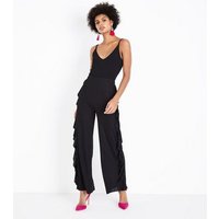 Cameo Rose Black Frill Trim Trousers New Look