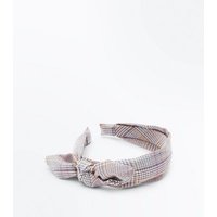 Black Check Bow Side Hair Band New Look