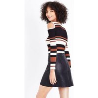 Apricot Rust Stripe Cold Shoulder Top New Look