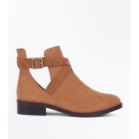 Wide Fit Tan Suedette Cut Out Boots New Look
