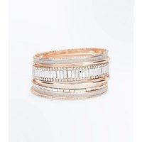 Rose Gold Diamante Chain Bangle Pack New Look