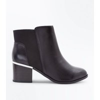 Wide Fit Black Leather Comfort Heeled Ankle Boots New Look