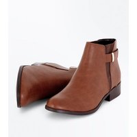 Tan Metal Trim Strap Side Ankle Boots New Look