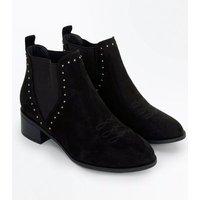 Teens Black Suedette Studded Trim Chelsea Boots New Look