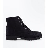 Teens Black Leather Look Worker Boots New Look