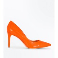 Bright Orange Patent Pointed Court Shoes New Look