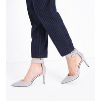 Grey Suedette Buckle Ankle Strap Pointed Courts New Look