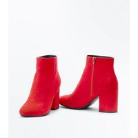 Red Suedette Block Heel Boots New Look