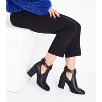 Black Cut Out Block Heel Boots New Look