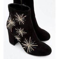 Black Star Sequin Embellished Block Heel Boots New Look