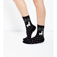 Black Not My Prob-Llama Pattern Socks New Look