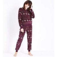Burgundy Fairisle Pyjama Joggers New Look