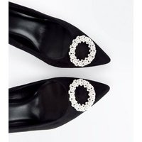 Black Suedette Brooch Toe Pointed Courts New Look