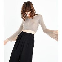 QED Rose Gold Glitter Flare Sleeve Crop Top New Look