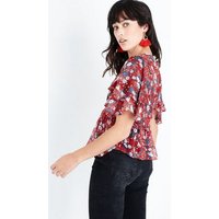 Urban Bliss Red Floral Sheer Top New Look
