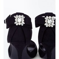 Wide Fit Black Brooch Bow Back Heeled Sandals New Look