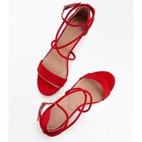 Red Suedette Strappy Low Block Heel Sandals New Look
