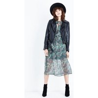 Influence Green Floral Frill Trim Midi Dress New Look