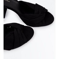 Black Suedette Knot Strap Block Heel Sandals New Look