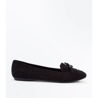 Wide Fit Black Suedette Lace Up Pointed Loafers New Look