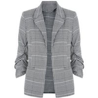 Parisian White Dogtooth Check Ruched Sleeve Blazer New Look