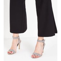 Grey Suedette Circle Buckle Heeled Sandals New Look