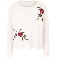 QED Cream Chenille Floral Embroidered Beaded Jumper New Look