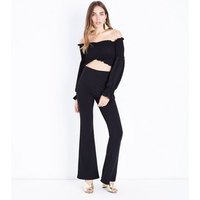 Cameo Rose Black Shirred Crossover Crop Top New Look