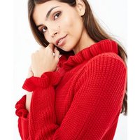Cameo Rose Red Frill Edge Jumper New Look