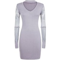 QED Grey Choker Neck Lace Sleeve Jumper Dress New Look