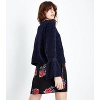 QED Navy Chenille Bell Sleeve Jumper New Look