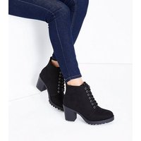 Wide Fit Black Suedette Cleated Sole Lace Up Boots New Look