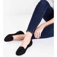 Black Suedette Piped Trim Loafers New Look