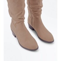 Wide Fit Light Brown Suedette Slouchy Knee High Boots New Look