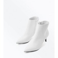 White Kitten Heel Pointed Ankle Boots New Look