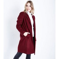Tall Burgundy Longline Collared Coat New Look