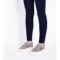 Grey Suedette Cut Out Metallic Panel Trainers New Look