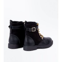 Black Contrast Panel Lace Up Worker Boots New Look