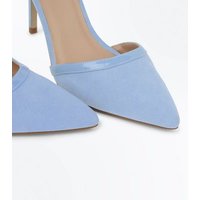 Pale Blue Suedette Patent Trim Pointed Heels New Look