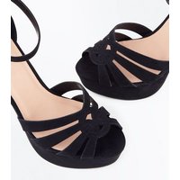 Black Suedette Platform Peep Toe Sandals New Look