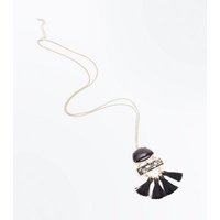 Black Panel Tassel Drop Pendant Necklace New Look