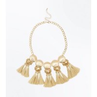 Gold Circle Tassel Drop Necklace New Look