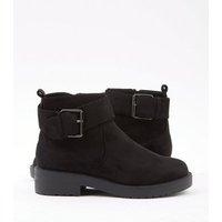 Black Suedette Chunky Cleated Sole Ankle Boots New Look