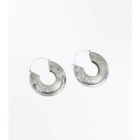 Silver Embossed Hoop Earrings New Look