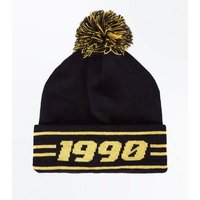 Black And Yellow 1990 Bobble Beanie New Look
