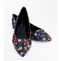 Black Textile Floral Print Pointed Pumps New Look