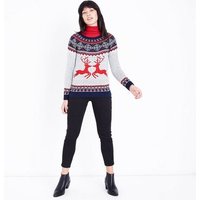 Mela White Reindeer Fairisle Knit Christmas Jumper New Look