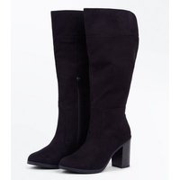 Black Suedette Cut Out Back Knee High Boots New Look
