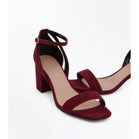 Wide Fit Burgundy Suedette Square Toe Heeled Sandals New Look