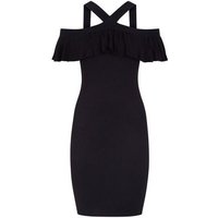 Apricot Black Frill Trim Ribbed Bodycon Dress New Look